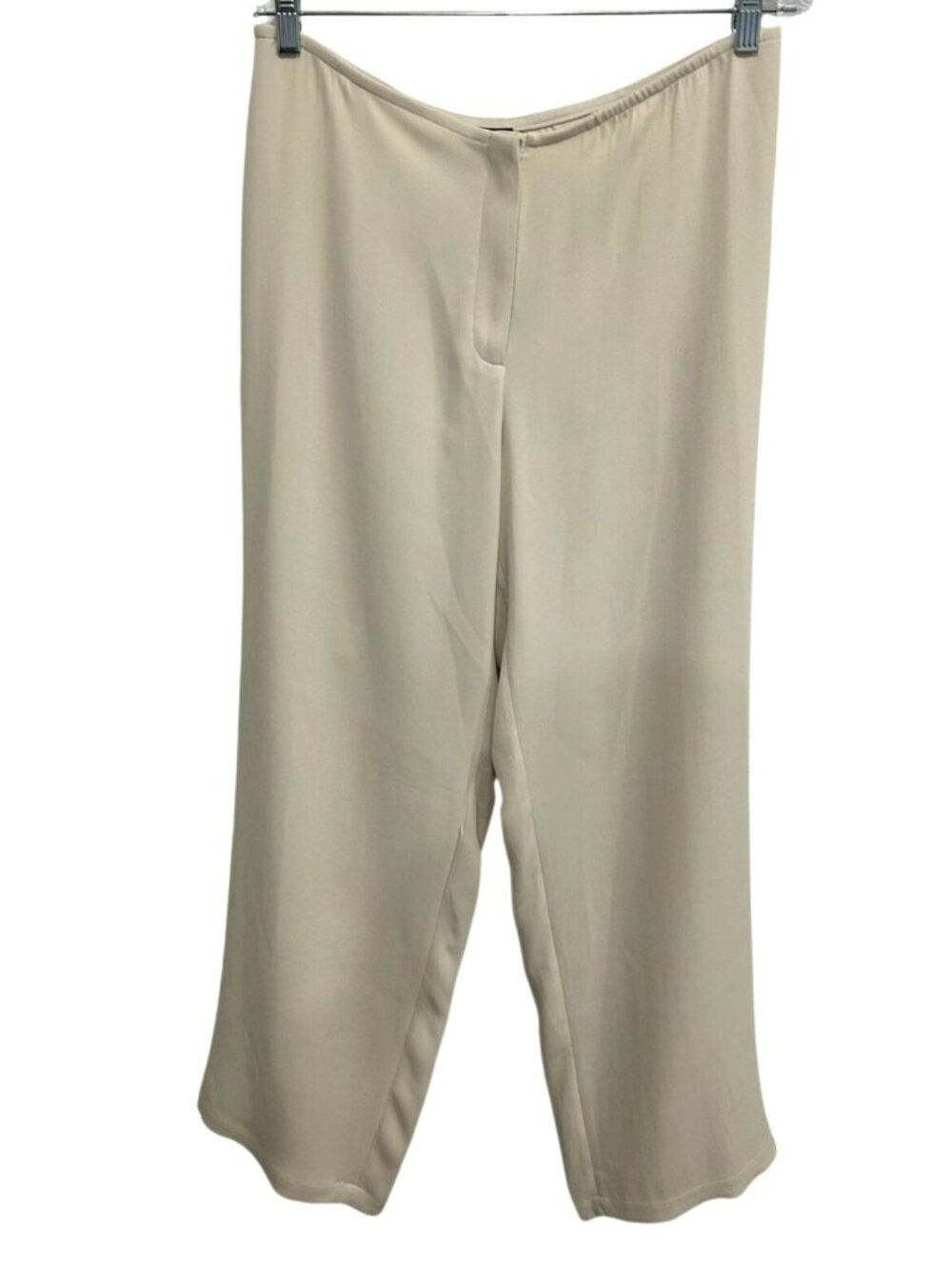 Eileen Fisher Medium Beige Silk Blend Wide Leg Pants Minimalist Quiet Luxury